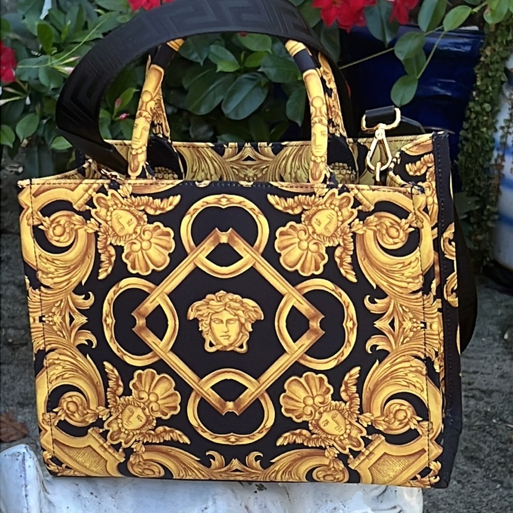 New Versace bag with detachable strap, dust, bag, and papers